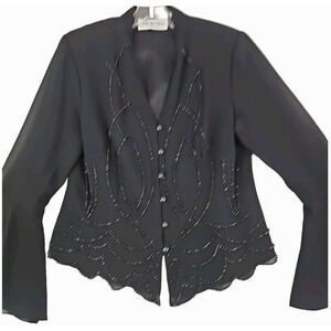 Vintage J.R. Nites by Caliendo ~Woman Size 12~ Black Beaded Blazer Long Sleeve.
